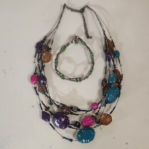 Multicolor Beaded Necklace and Bracelet Set